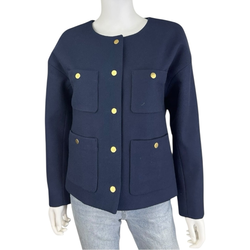 J. Crew Navy 100% Wool Blazer Jacket Size 4 O0676
